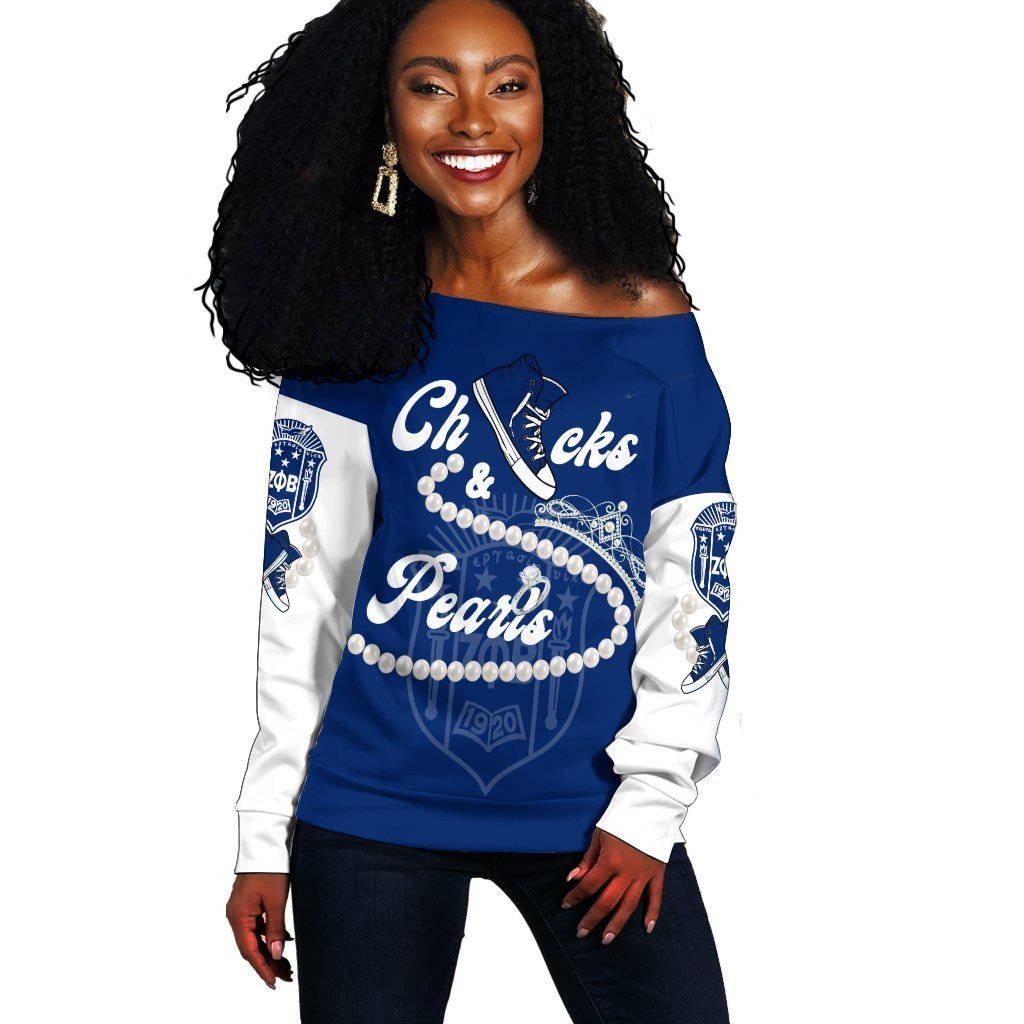 Sorority Sweatshirt – Zeta Phi Beta Chucks And Pearls Off Shoulder K.H Pearls