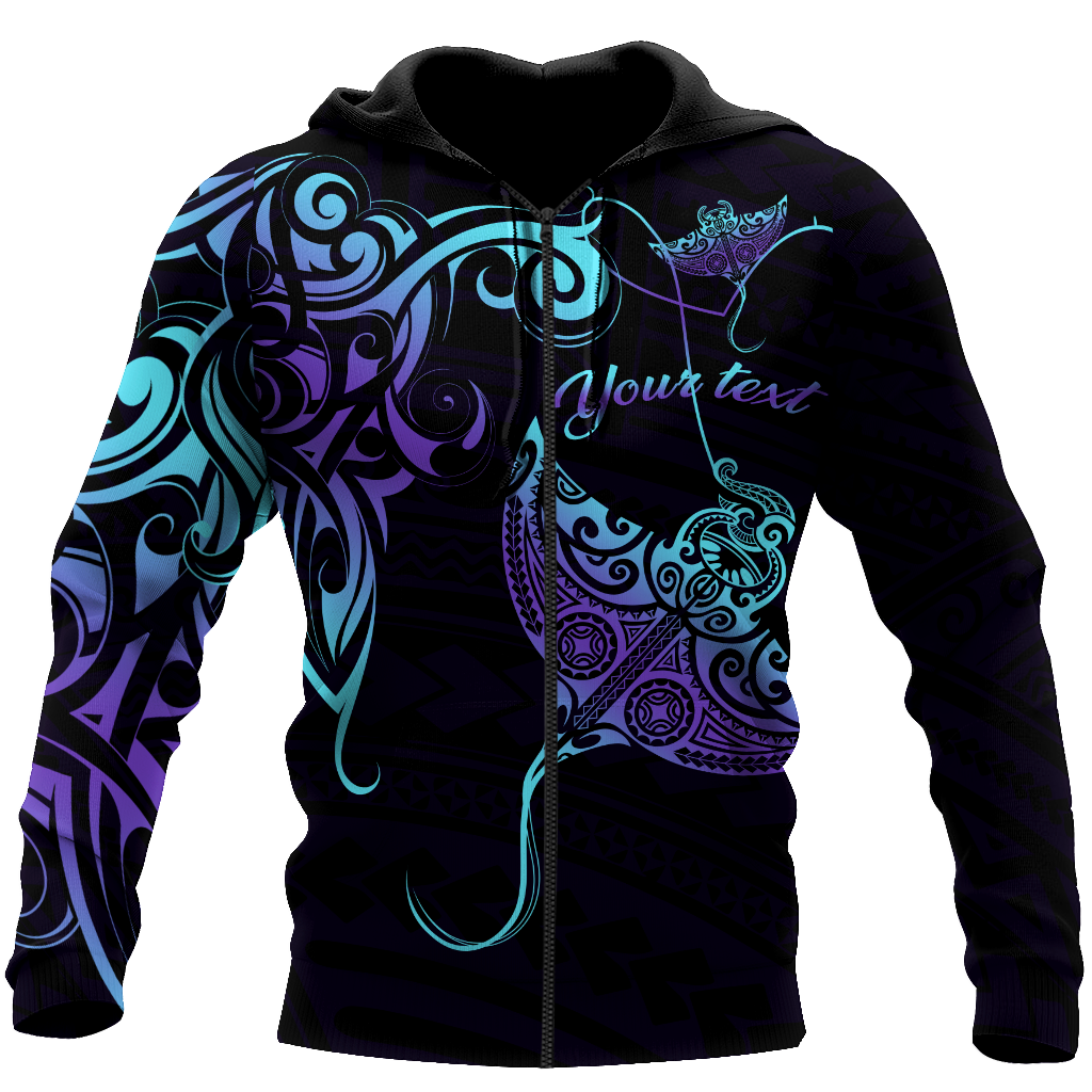 Amazing Polynesian Blue And Purple Ray Tattoo Personalized Unisex Deluxe Hoodie ML