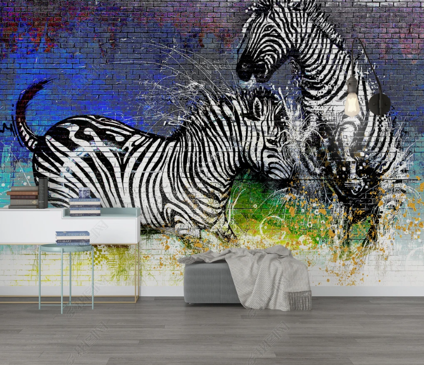 3D Watercolor Animal Zebra Wall Mural Wallpaper Lqh 151