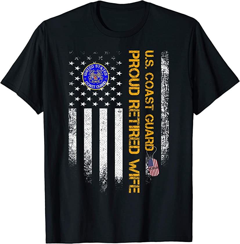 Vintage USA American Flag US Coast Guard Proud Retired Wife T-Shirt