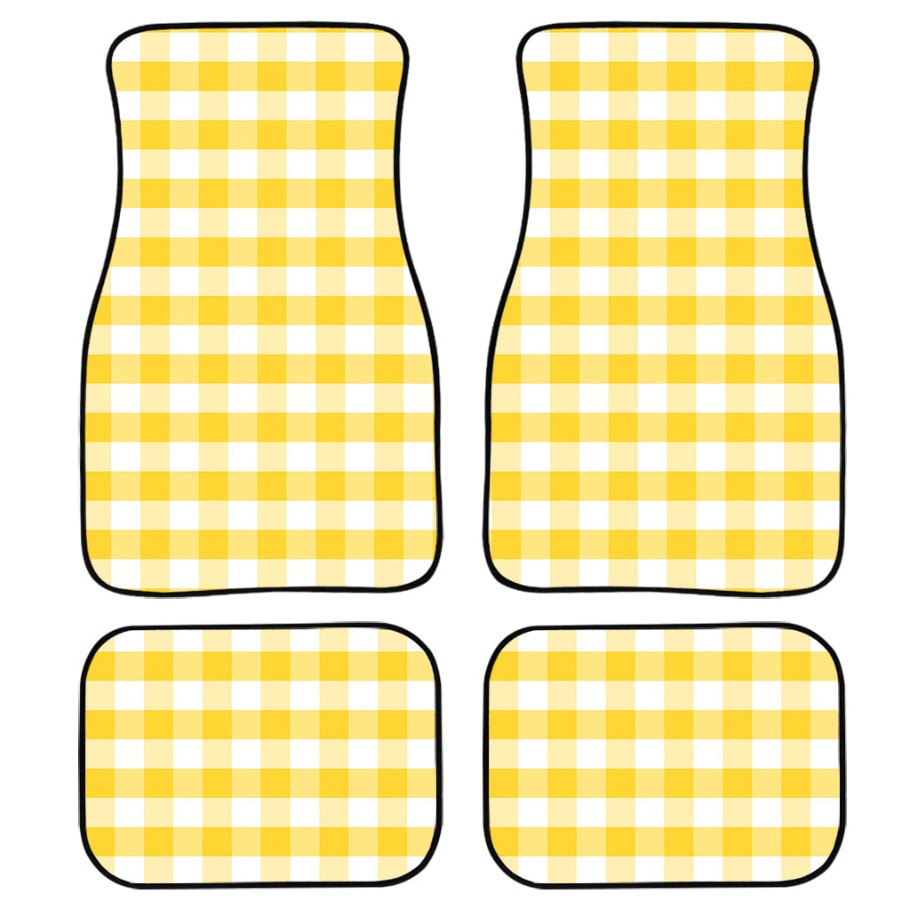 Yellow And White Gingham Pattern Print Front And Back Car Floor Mats, Front Car Mat