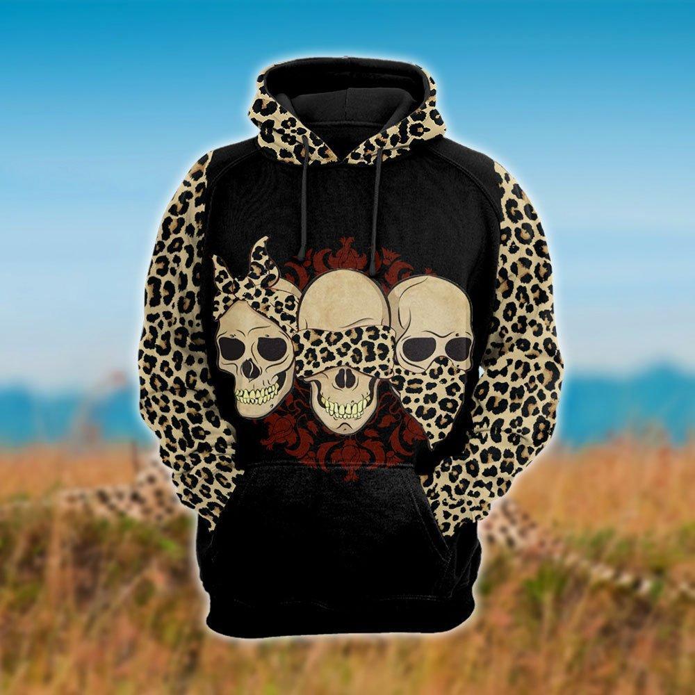 Three Skulls With Leopard Accessories 3D All Over Printed