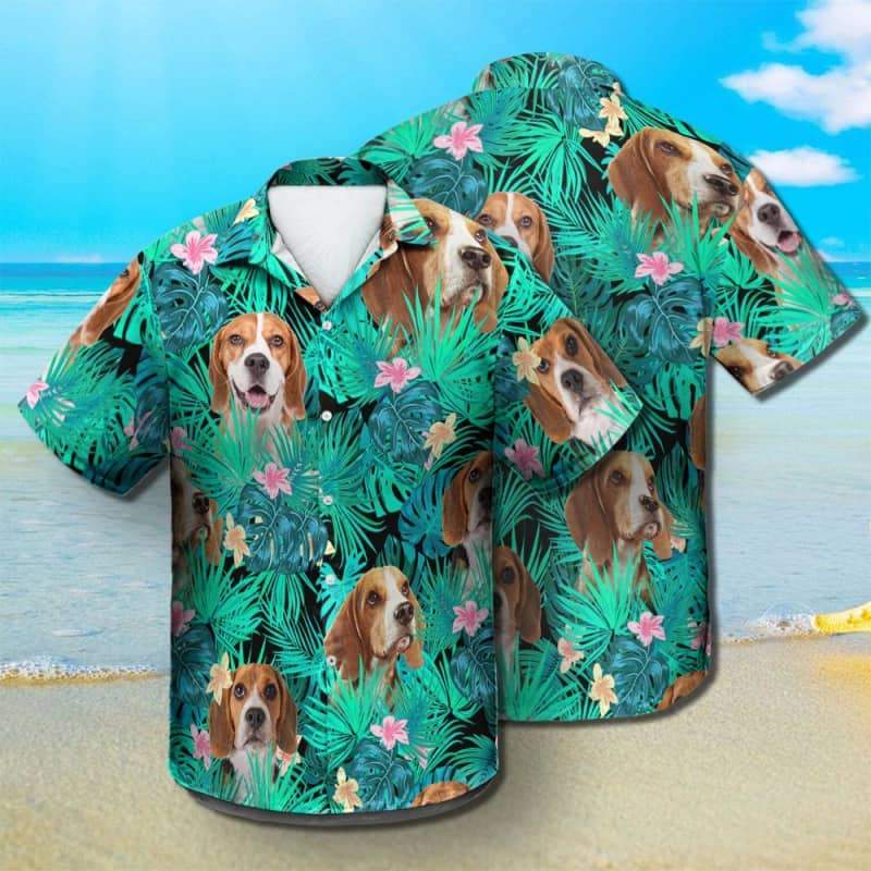 Beagle Hawaiian Shirt, Dog Summer Leaves Hawaiian Shirt, Unisex Print Aloha Short Sleeve Casual Shirt