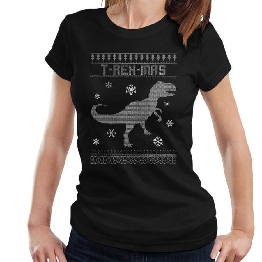 T ReX Mas Dinosaur Christmas Knit Pattern Women’s T-Shirt