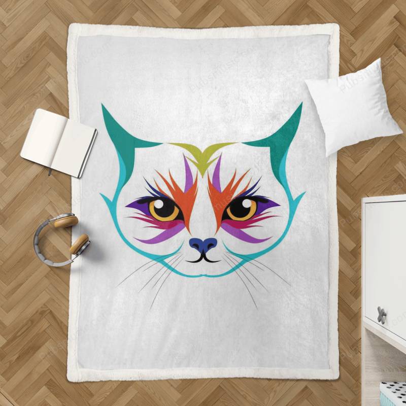 Vector Face Cat – Animal Pop Art Sherpa Fleece Blanket