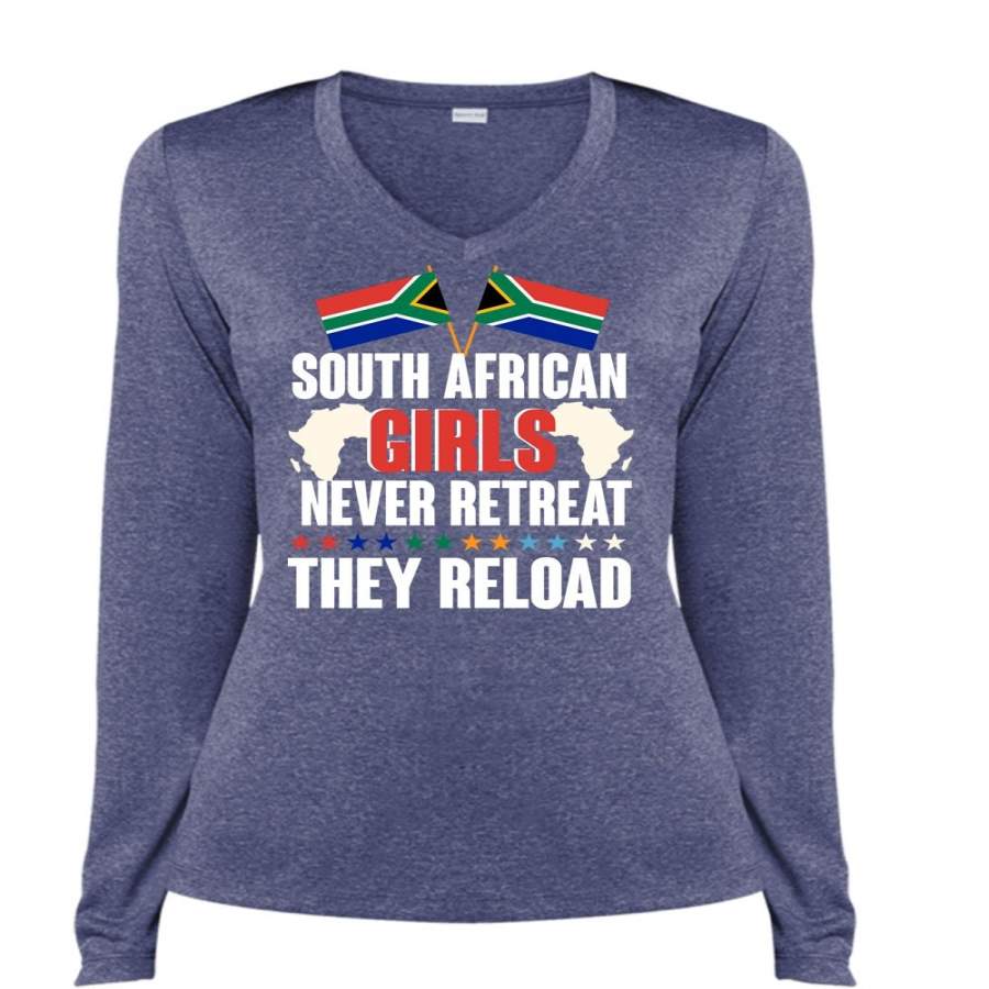 South African Girls Never Retreat T Shirt, My Life T Shirt, Cool Shirt (Ladies LS Heather V-Neck)