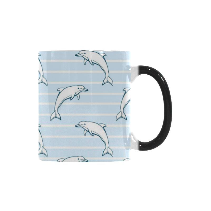 Dolphin blue striped background Morphing Mug Heat Changing Mug