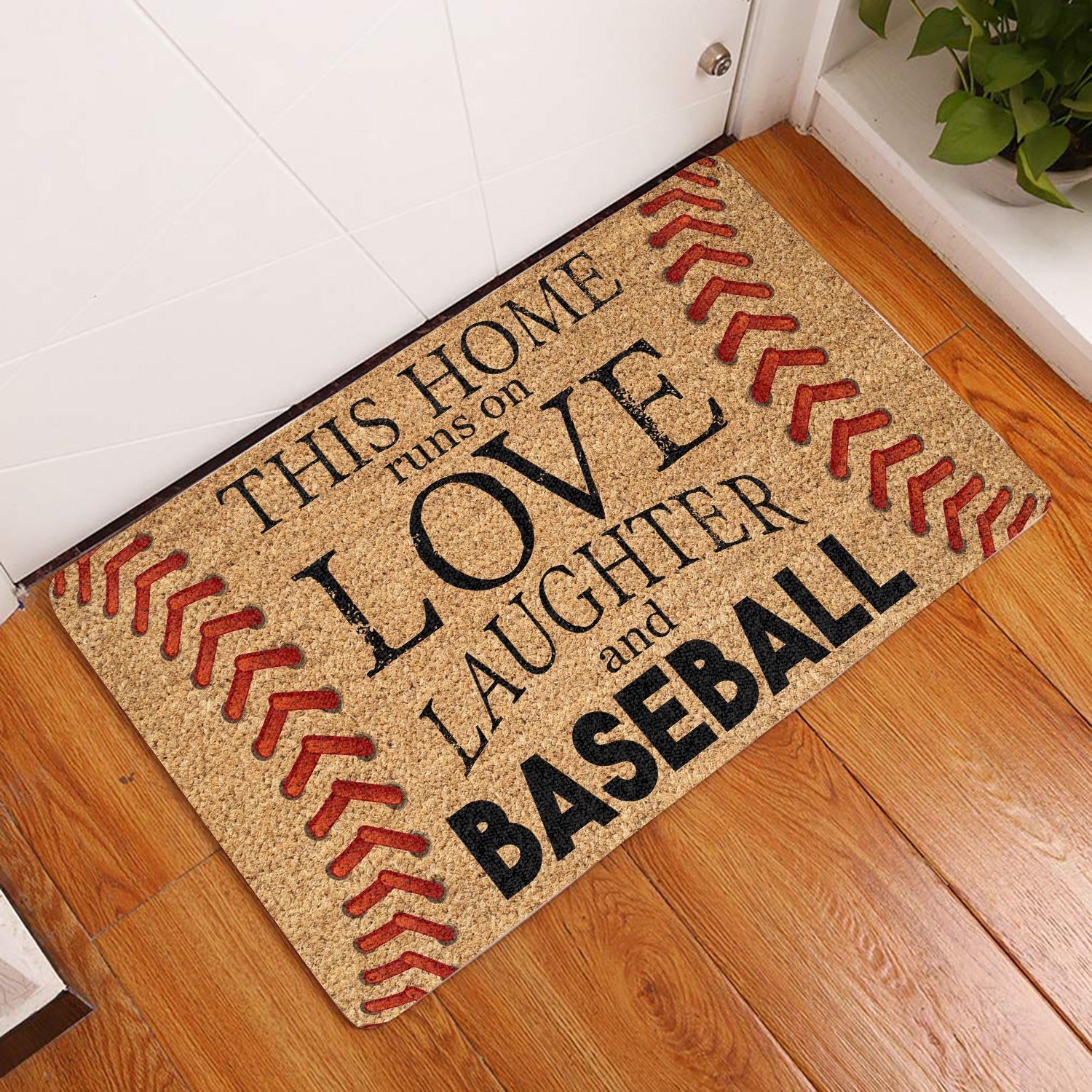 This Home Runs On Love Coir Pattern All Over Printing Doormat Pre2139