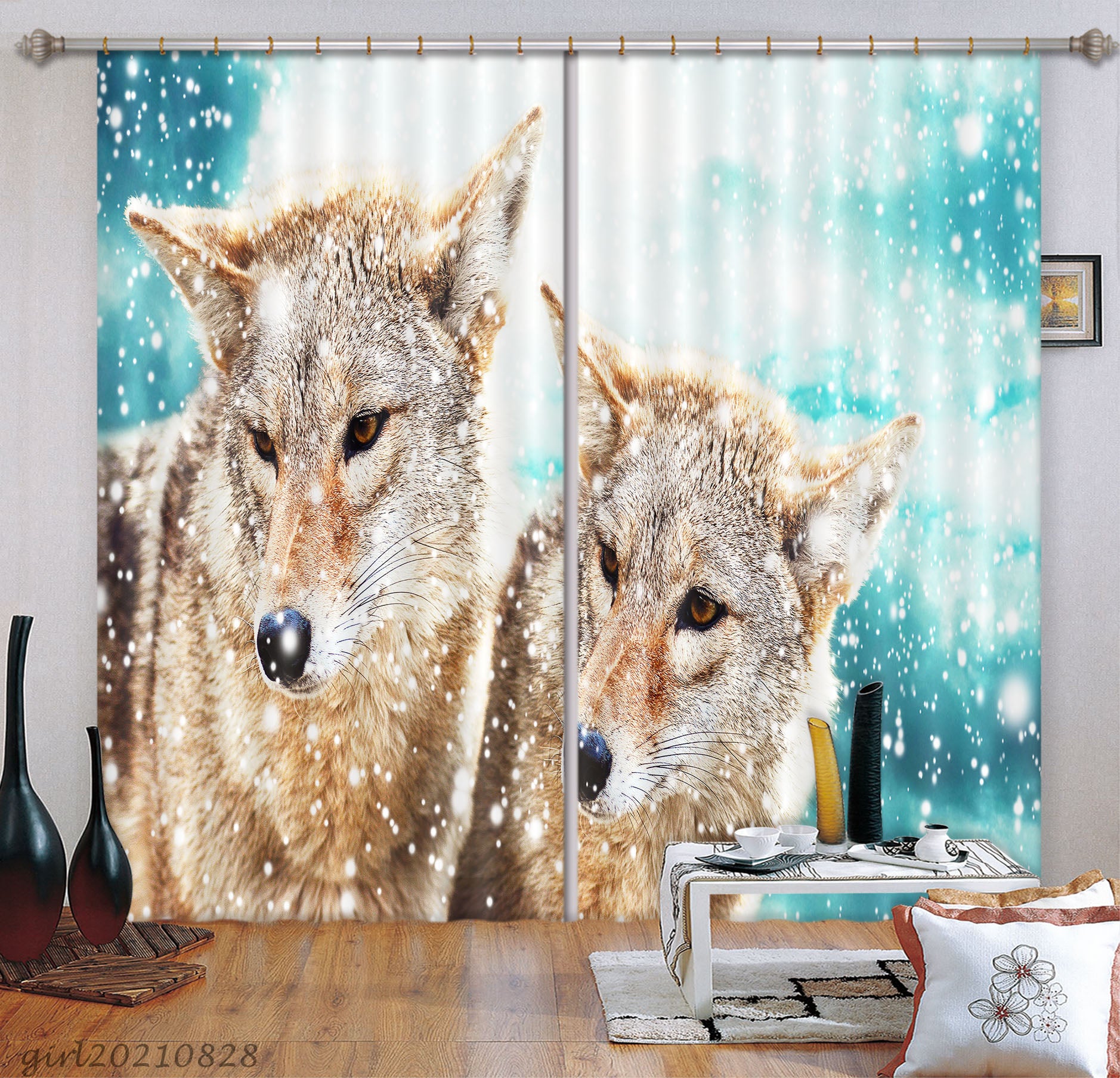 3D Winter Snow Animal Wolf Curtains And Drapes Lqh 107