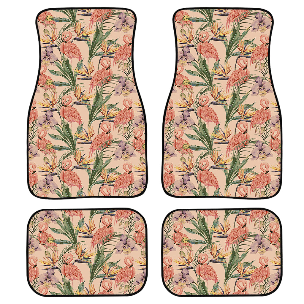 Vintage Flamingo Pattern Print Front And Back Car Floor Mats, Front Car Mat