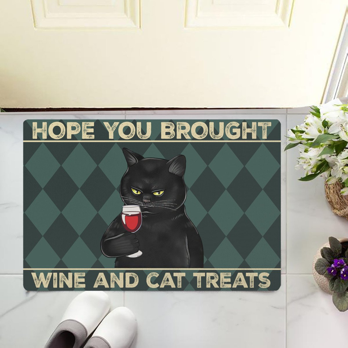 Oragontee Halloween Hope You Brought Wine And Cat Treats Easy Clean Welcome Doormat | Felt And Rubber | Do1686