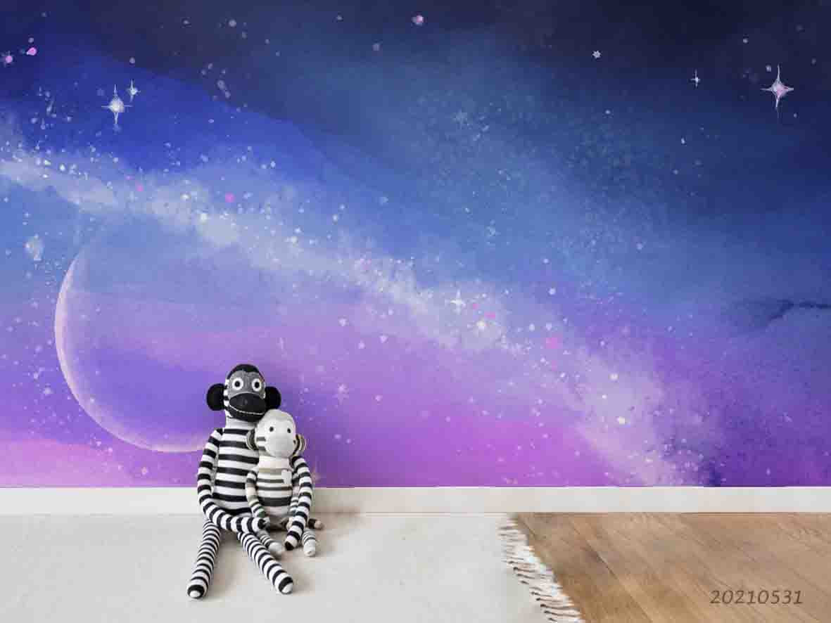 3D Cartoon Watercolor Universe Galaxy Nebula Wall Mural Wallpaper Sww765