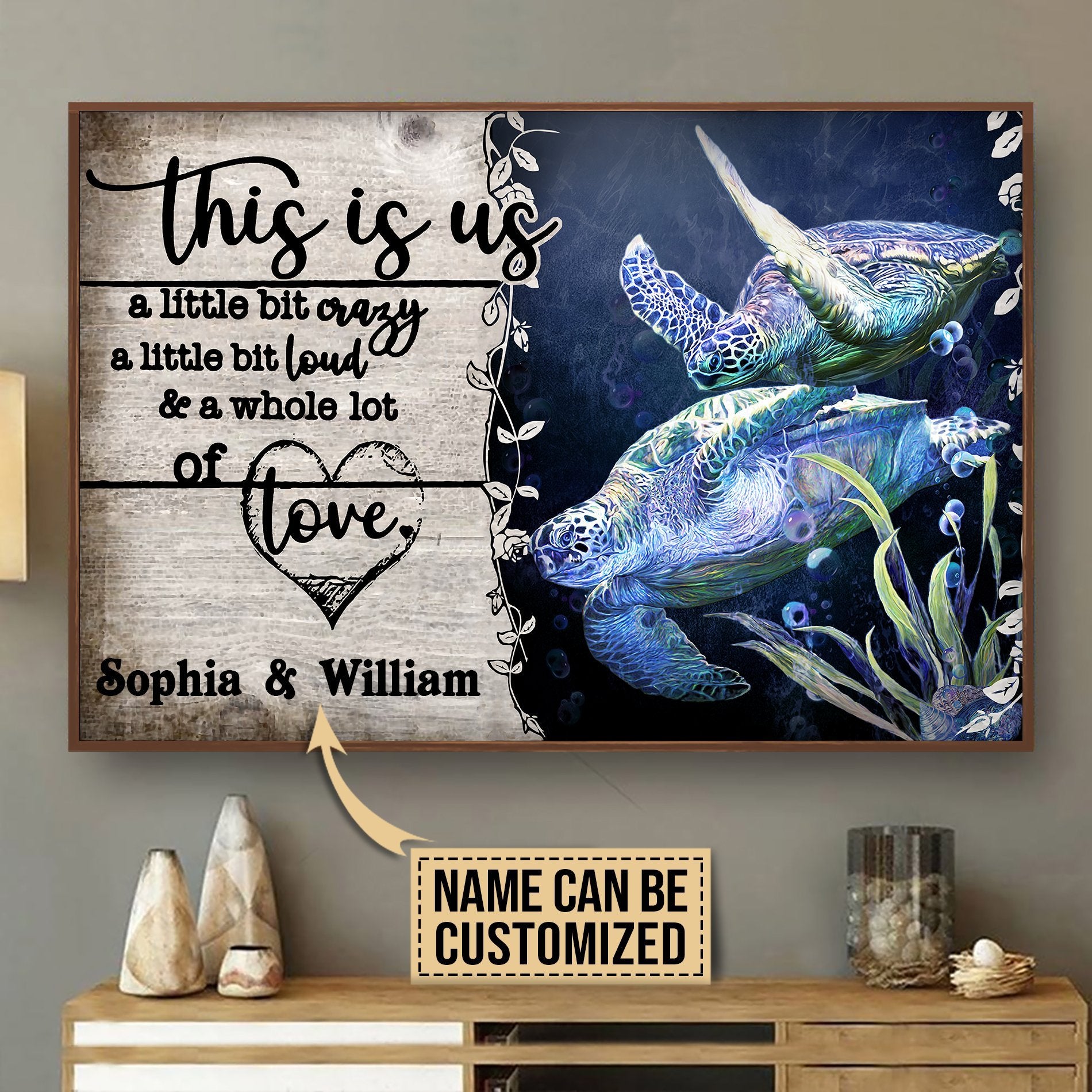 Aeticon Gifts Personalized Sea Turtle Color A Little Bit Of Canvas Mom Dad Gift Home Decor