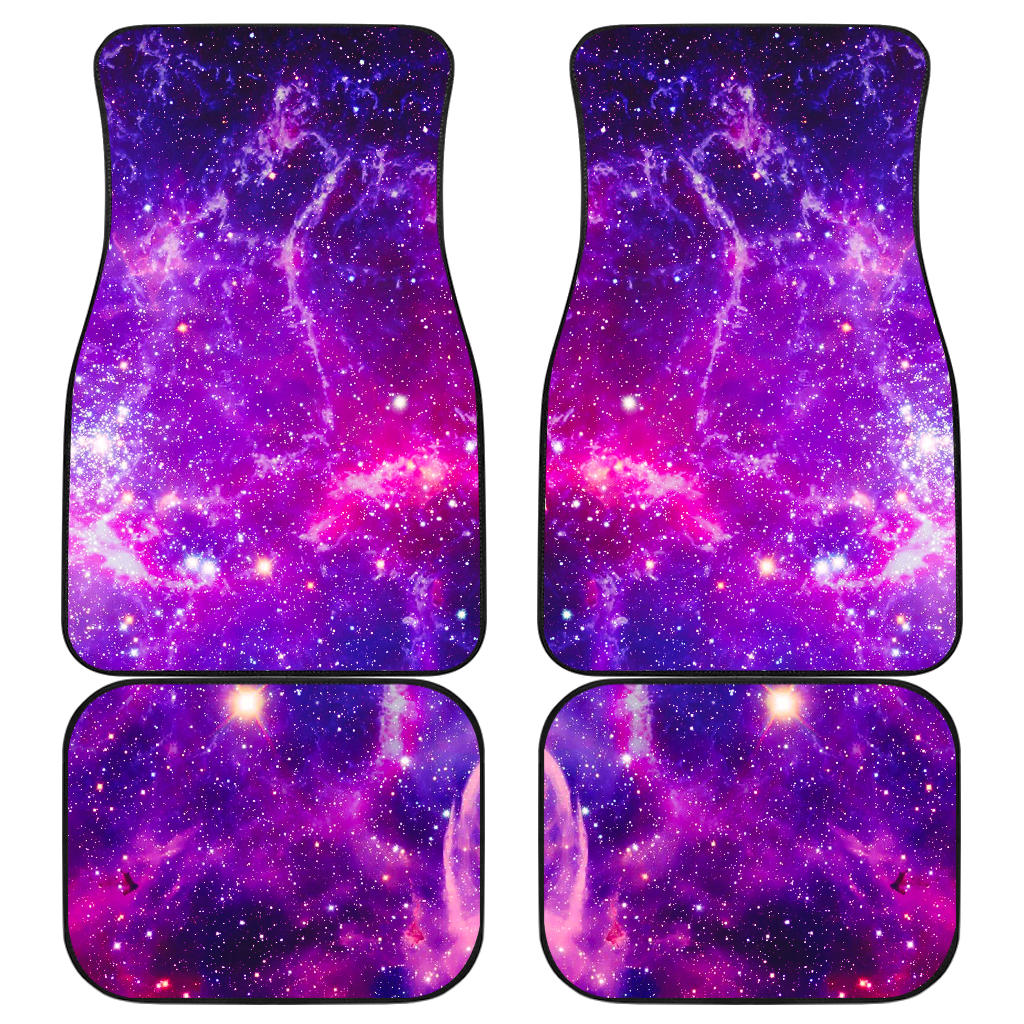 Purple Bursting Galaxy Space Print Front And Back Car Floor Mats, Front Car Mat