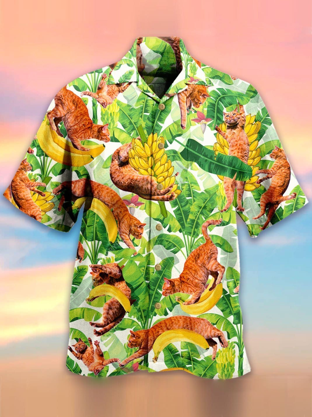 Cats With Banana Unisex Tropical Hawaii Aloha Shirts Dh Ha88370