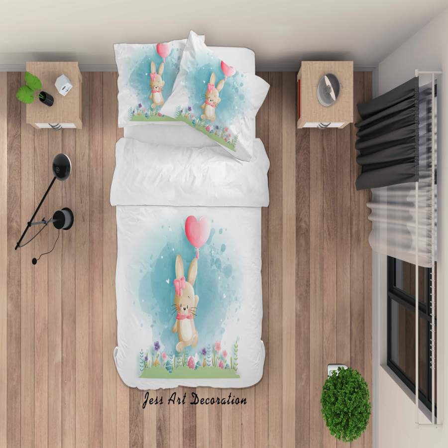 3D White Blue Rabbit Floral Eggs Heart Balloon Quilt Cover Set Bedding Set Duvet Cover Pillowcases SF71