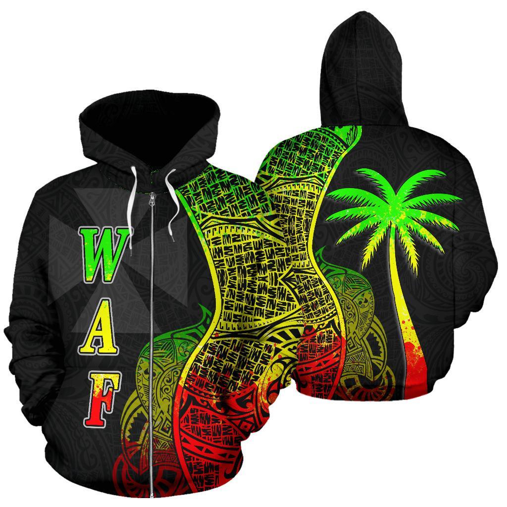 Wallis And Futuna Polynesian Zip Up Hoodie Coconut Tree Reggae – Pacific Print Hoodie