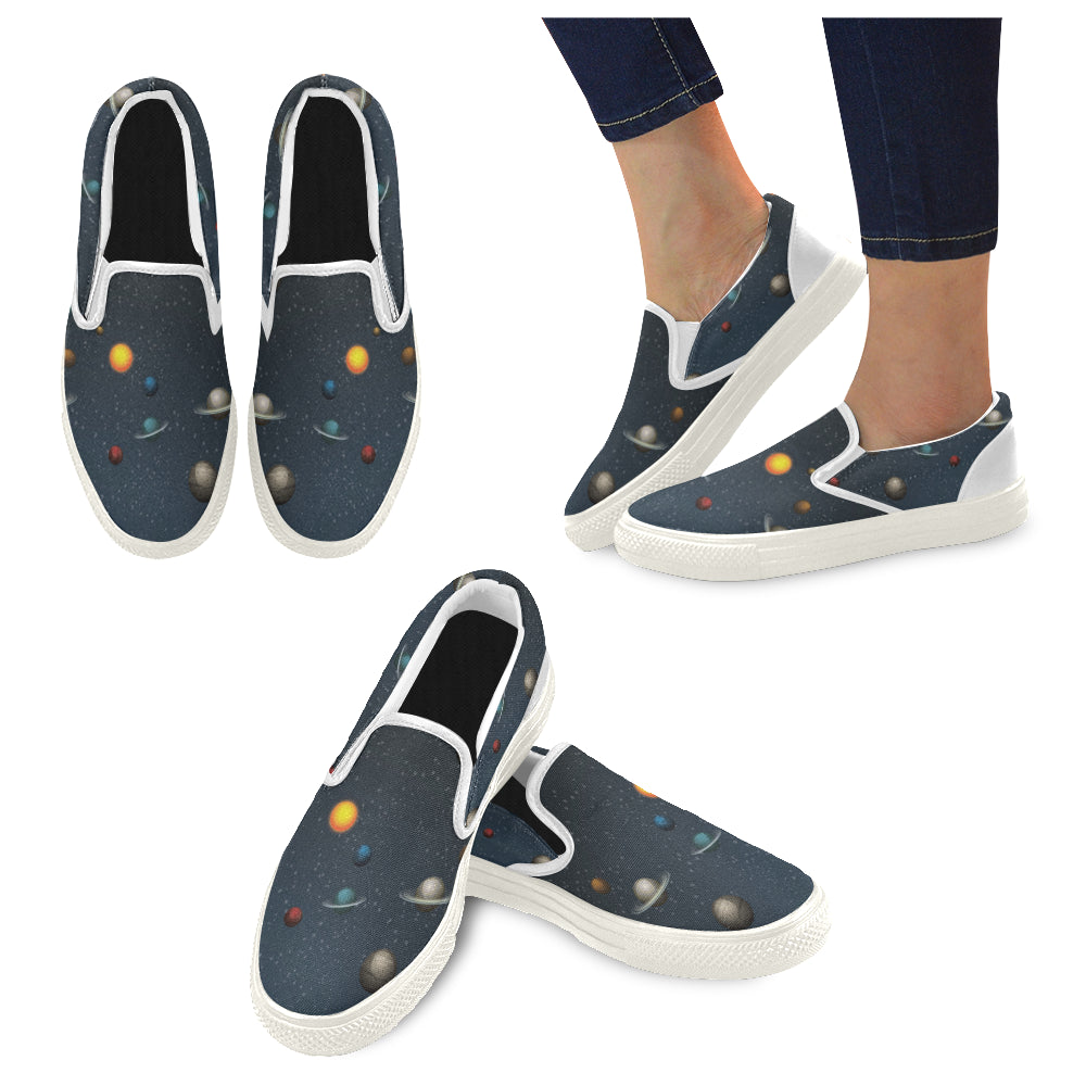 Planet Pattern White Women’s Slip-on Canvas Shoes