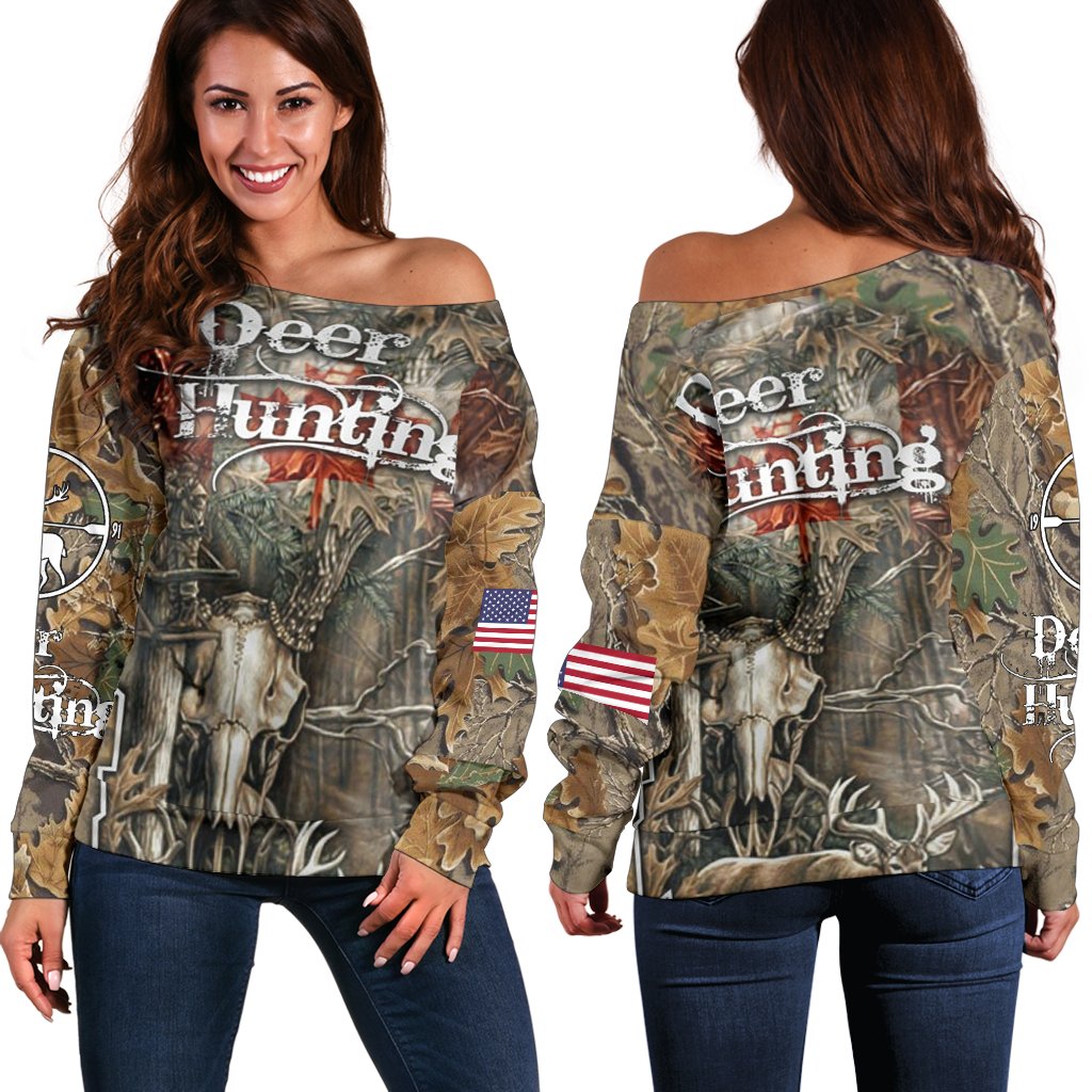 Spread Store Deer Hunting Us Flag Shoulder Sweater