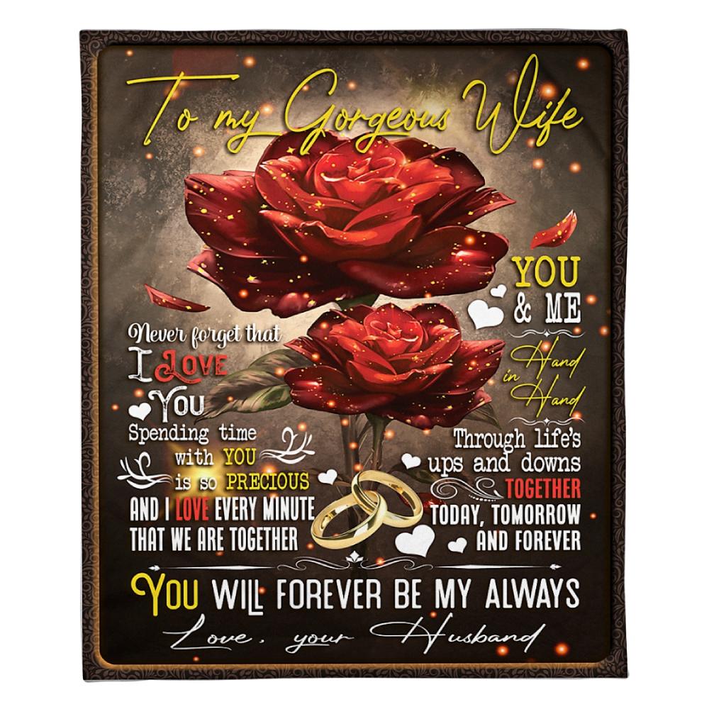 To My Gorgeous Wife Couple Rings Roses Fleece Blanket Family Gift Home Decor Bedding Couch Sofa Soft And Comfy Cozy