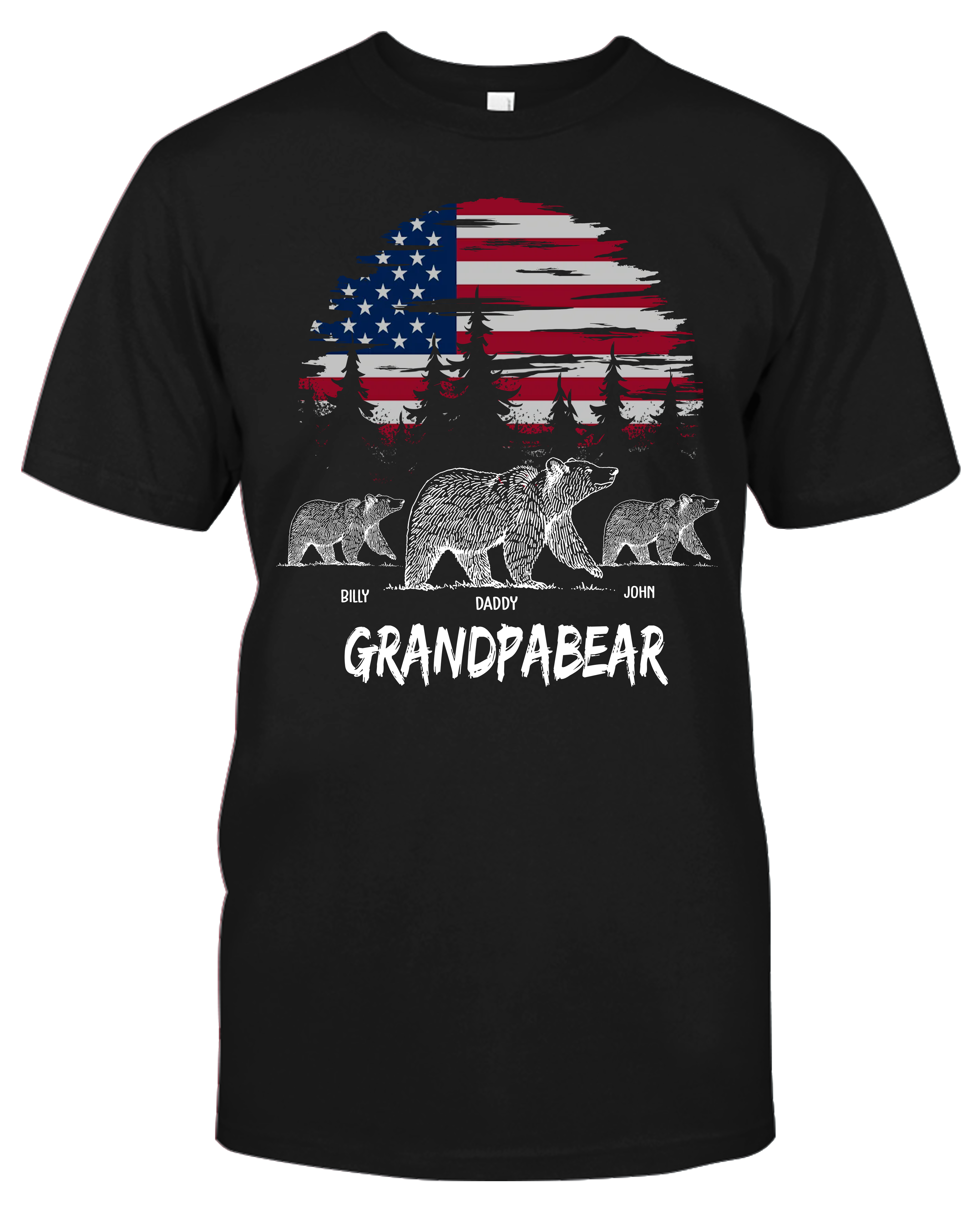 Personalized Grandpa Bear Shirt, Custom Kids Name Dad Shirt, 4Th Of July Shirt, Papa Bear Shirt For Father’S Day Gifts