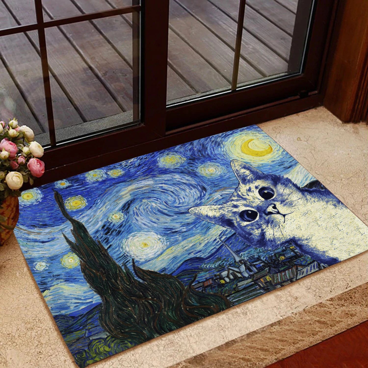 Cat Starry Night All Over Printing Doormat