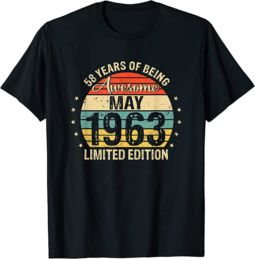 58 Year Old Gifts Vintage May 1963 58th Birthday T-Shirt