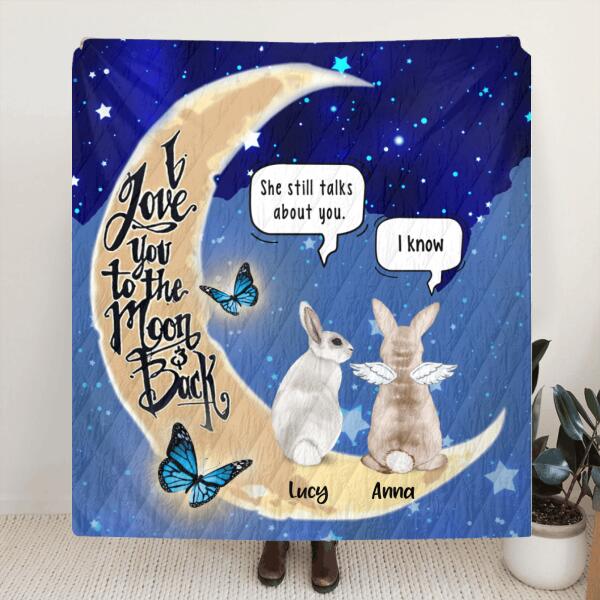 Custom Personalized Rabbit Moon Memorial Pillow Cover & Quilt/ Fleece Blanket – Upto 5 Rabbits – Memorial Gift Idea – I Love You To The Moon & Back