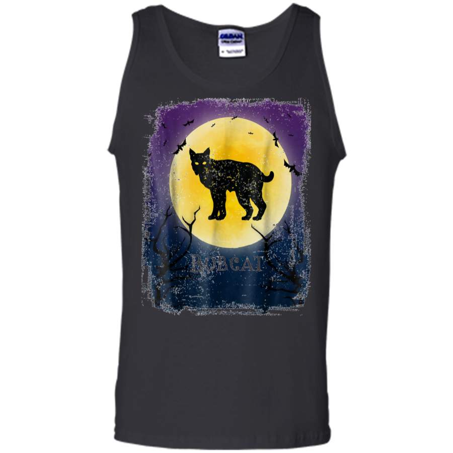 Bobcat Lynx Halloween  Vintage Moon Bats Tee Tank Top