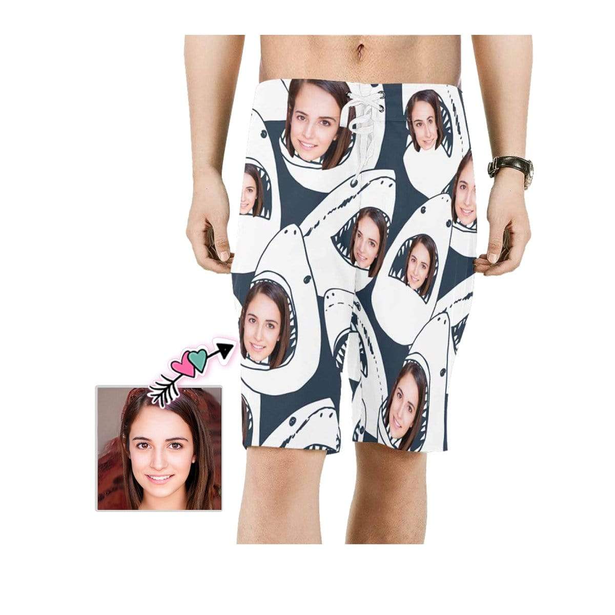 Custom Girlfriend Face Shark Men’S All Over Print Beach Shorts