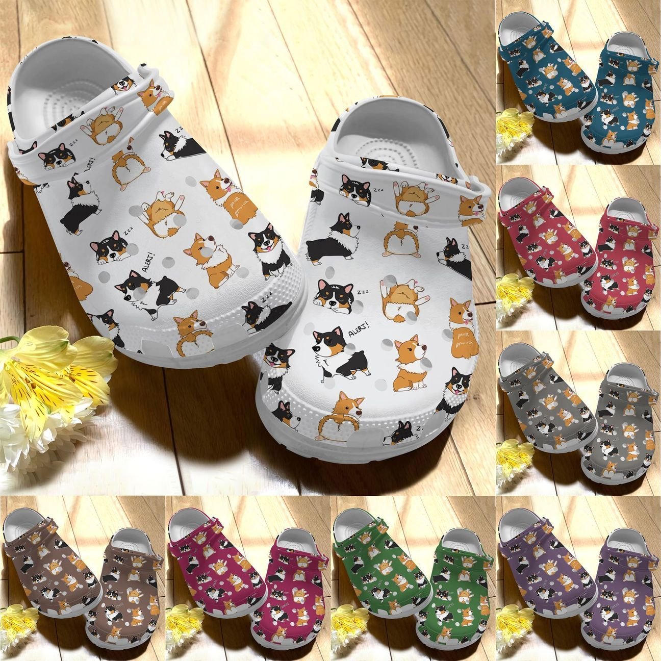 Corgi Personalize Clog, Custom Name, Text, Fashion Style For Women, Men, Kid, Print 3D Whitesole Endless Love