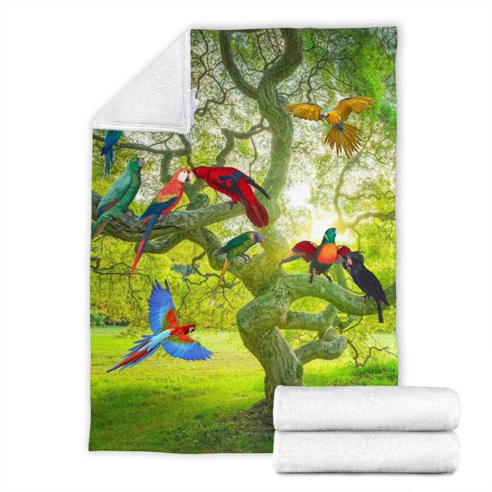 Animal Parrot With Tree Fleece Blanket Family Gift Home Decor Bedding Couch Sofa Soft And Comfy Cozy Memorial Gift