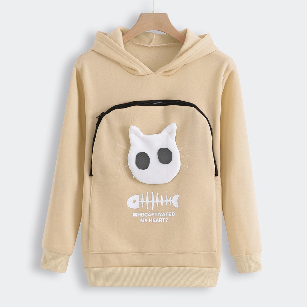 Women Hoodies Sweatshirt Winter Animal Pouch Hood Pullover Blouse Tops Lady Carry Cat Breathable Oversized Sweatshirts alx