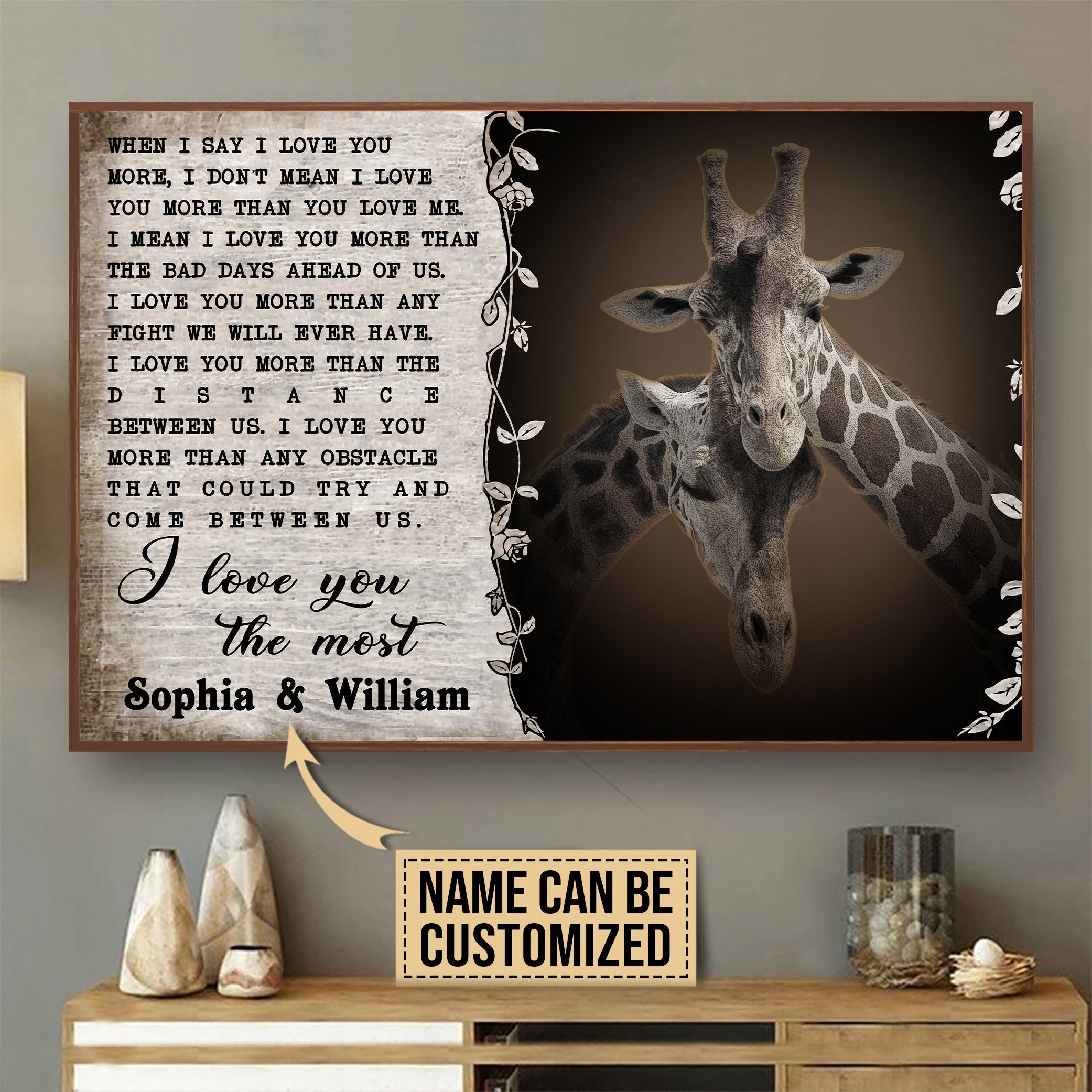 Aeticon Gifts Personalized Giraffe Love You The Most Canvas Mom Dad Gift Home Decor