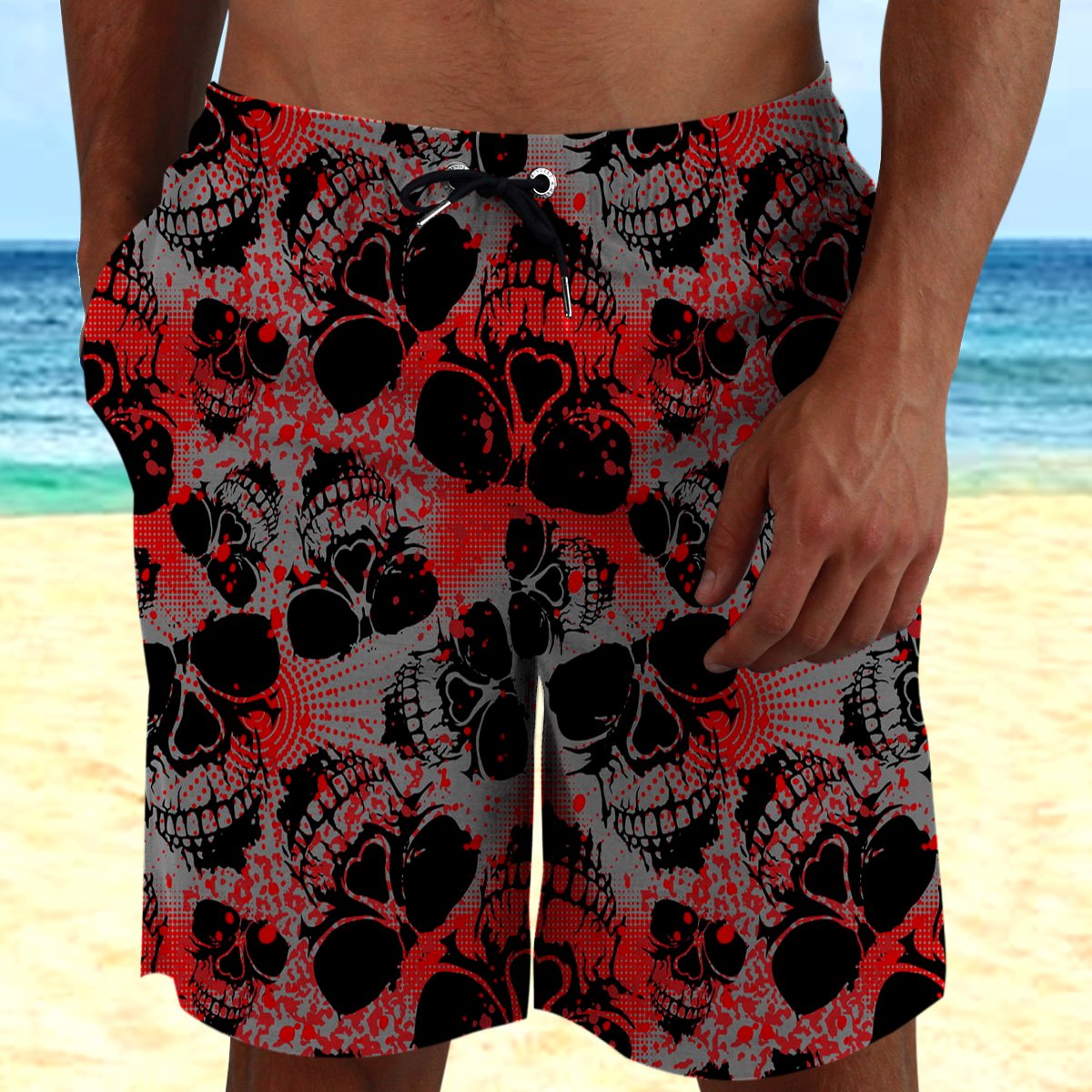 Skull Blood Hawaii Beach Shorts Colorful S Ha7456