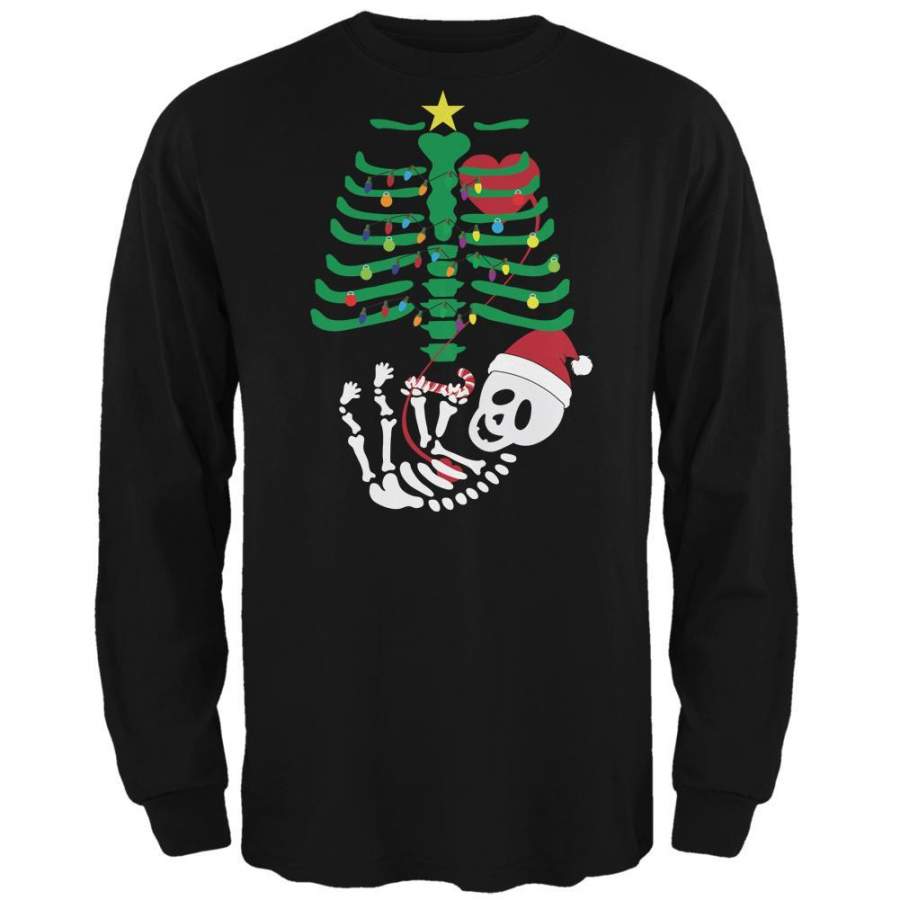 Christmas Tree Baby Skeleton Candy Cane Black Adult Long Sleeve T-Shirt