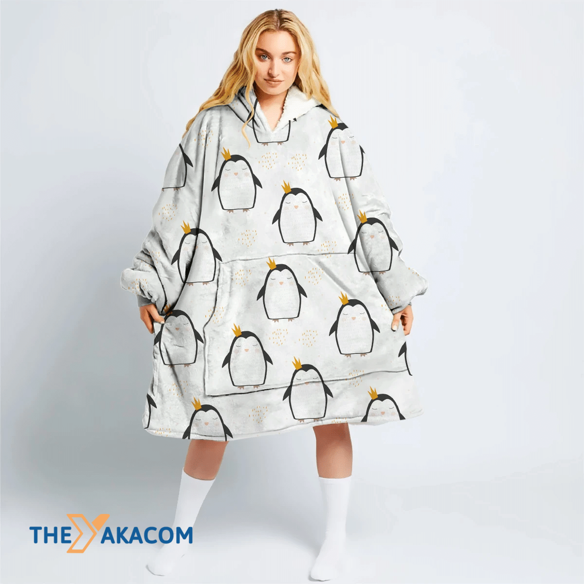 Christmas Winter With Cute Gold Penguin Princess Hoodie Blanket