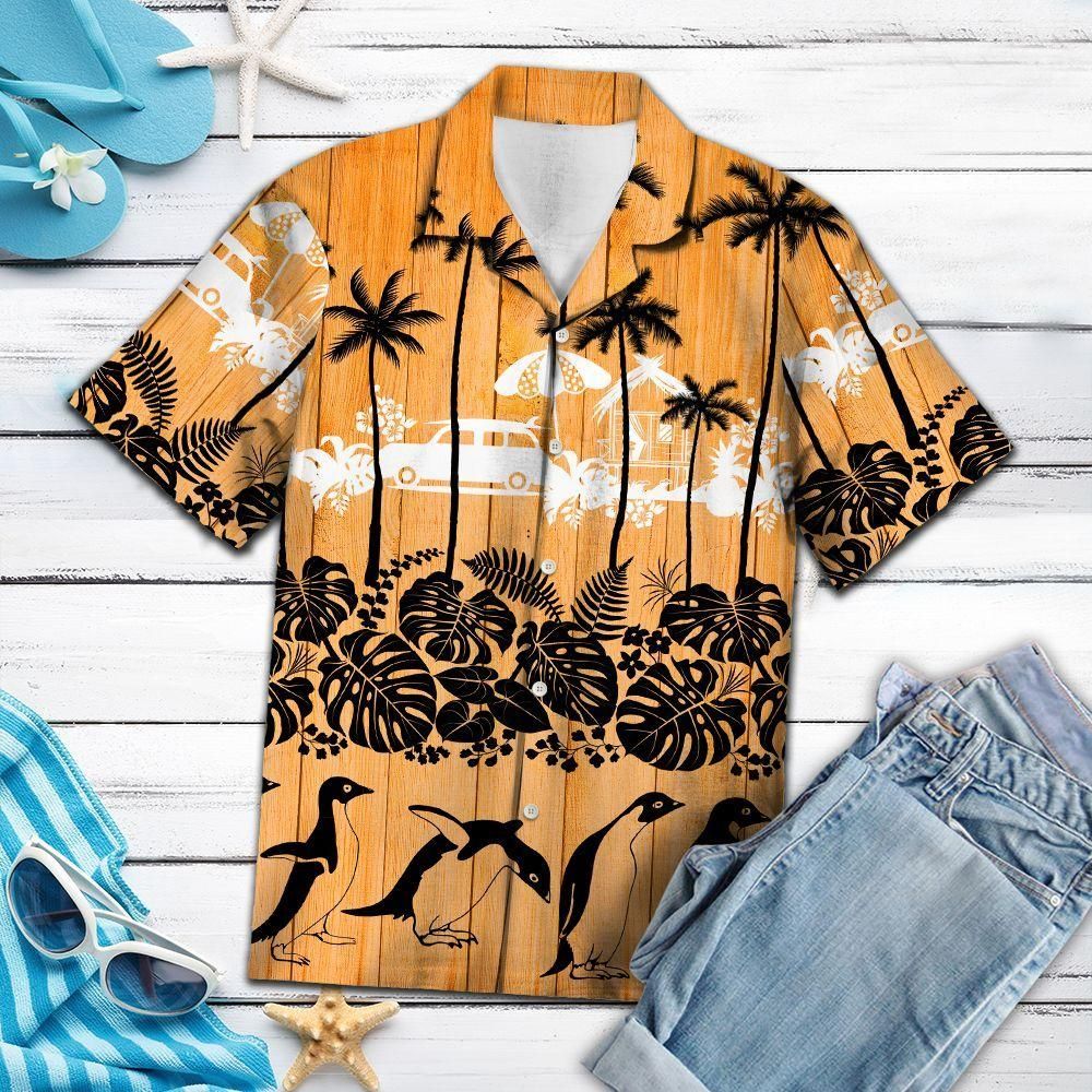 Penguin Palm Tree Aloha Hawaiian Shirt Colorful Short Sleeve Summer Beach Casual Shirt For Men And Women