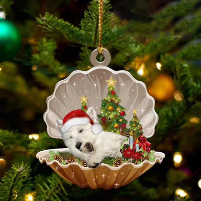 West Highland White Terrier-Sleeping Pearl In Christmas Two Sided Ornament