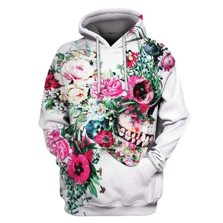 3D All Over Print Skull Flowers Shirt