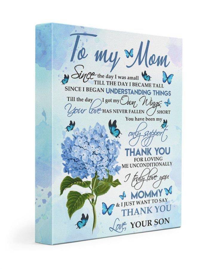 Blue Flower Thank You So Much Son Gift For Mom Canvas –  Gift For Mother’S Day, Gift For Family For Home Decor Wall Art Canvas