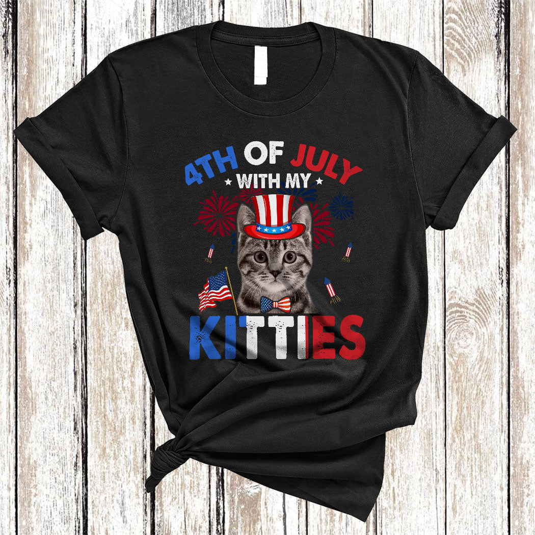 4Th Of July With My Kitties Funny Cool Independence Day Cat Kitten American Flag Proud Gifts T-Shirt