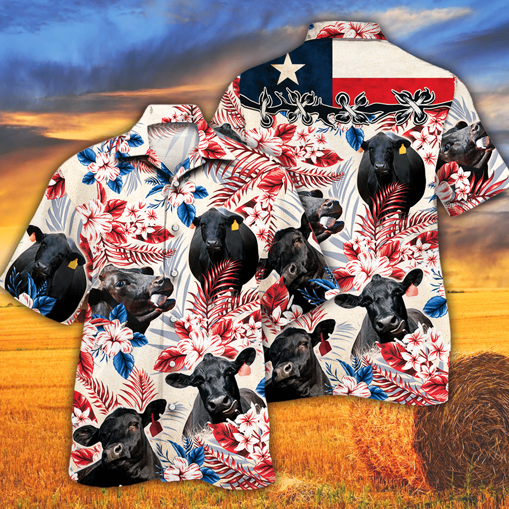 Black Angus Cattle Lovers Texas Flag Hawaii Cow Hawaii Shirt For Men Women Ha53346