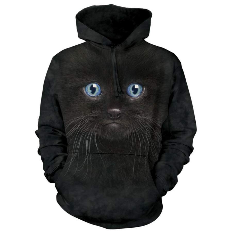 Black Kitten Face Hooded Sweatshirt