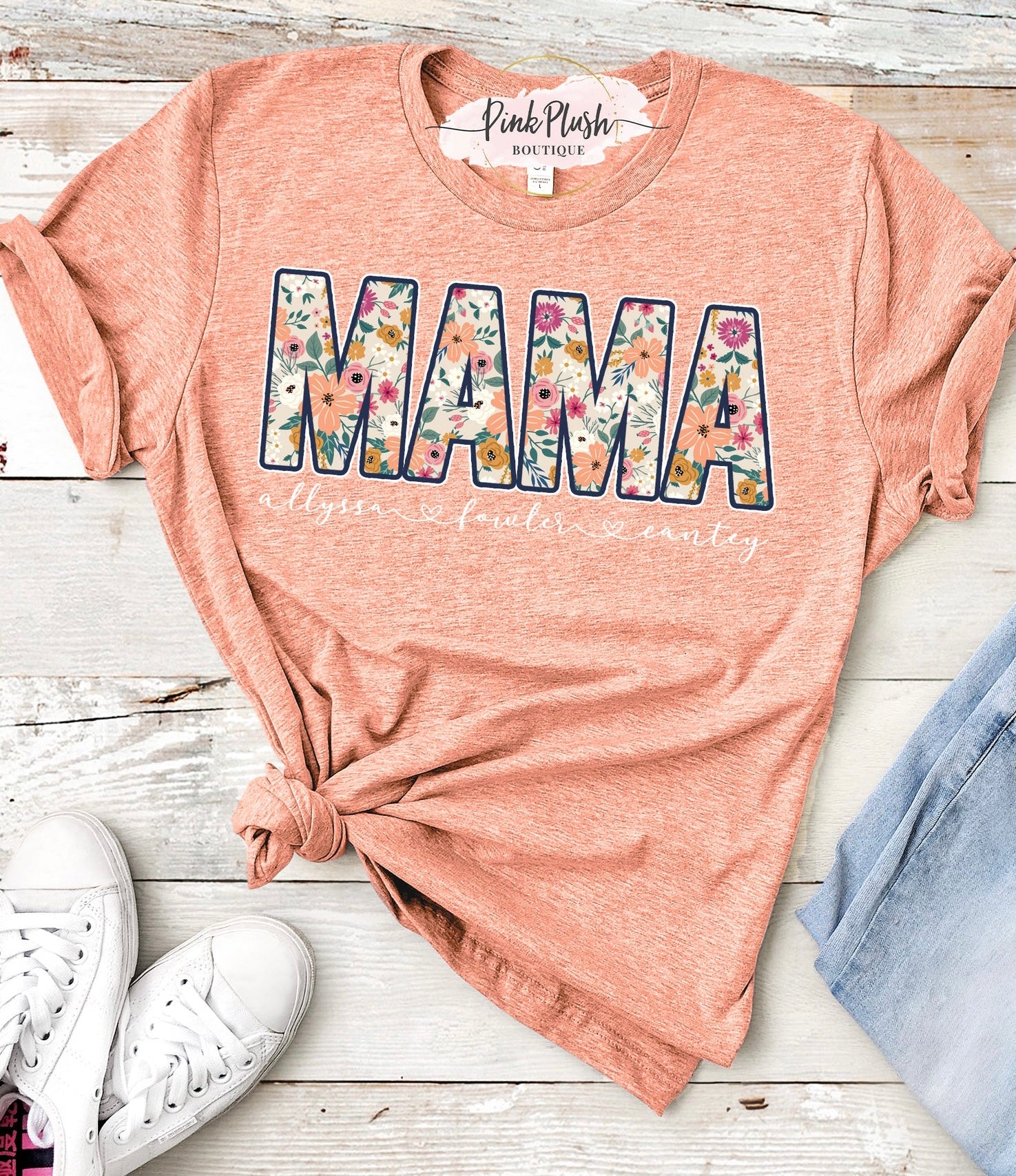 Floral “Mom / Grandma” Personalized T-Shirt