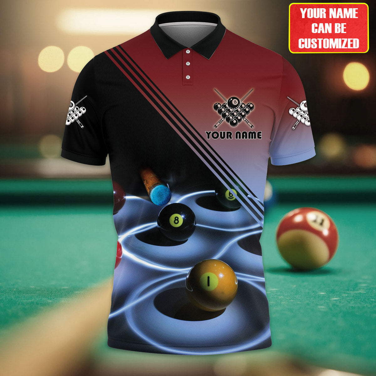 3D All Over Print Beat Of Ball Custom Name Billiard Polo Shirt