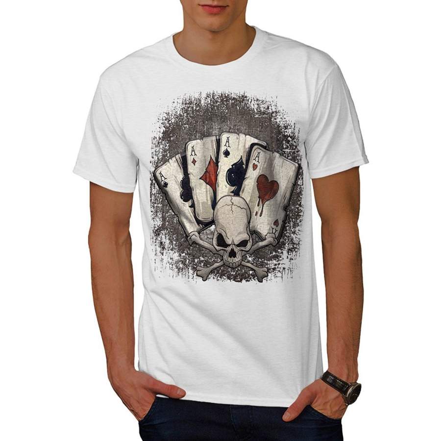 Poker Card Casino Skull Casino Men Black White Grey Red Royal Blue S-3Xl T-Shirt