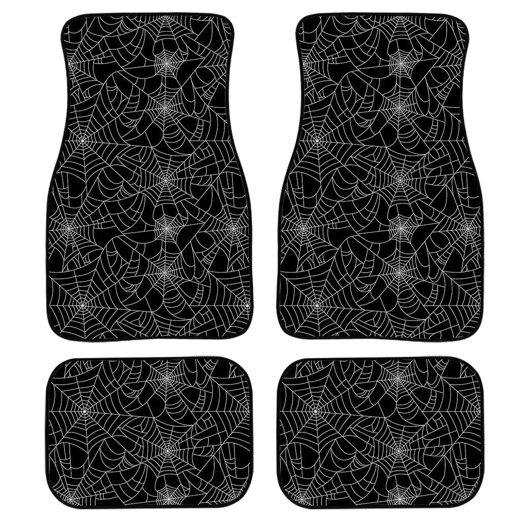 Black And White Spider Web Pattern Print Front And Back Car Floor Mats, Front Car Mat