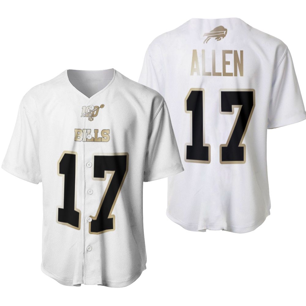 Buffalo Bills Josh Allen #17 NFL White 100th Season Golden Brandedition Jersey Style Gift For Bills Fans Baseball Jersey