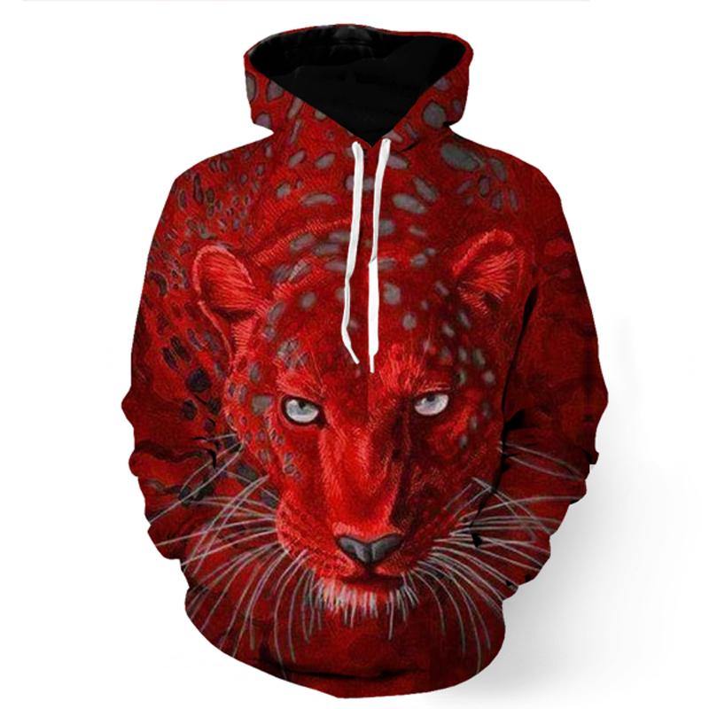 Brave Leopard In Red Sweatshirt/Hoodie